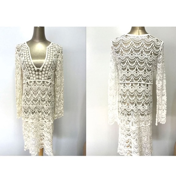 NWOT White Crochet Bohemian Dress/Coverup - Picture 5 of 5